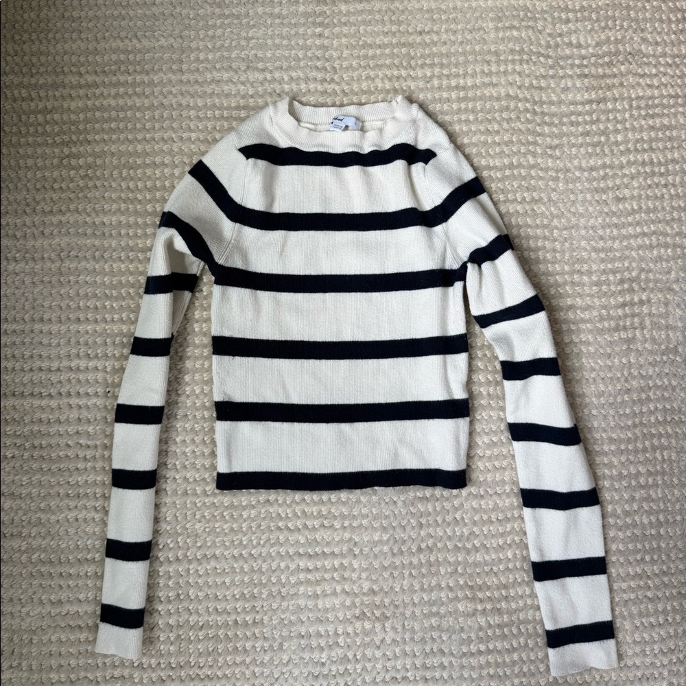 Subdued navy and white stripped long sleeve
